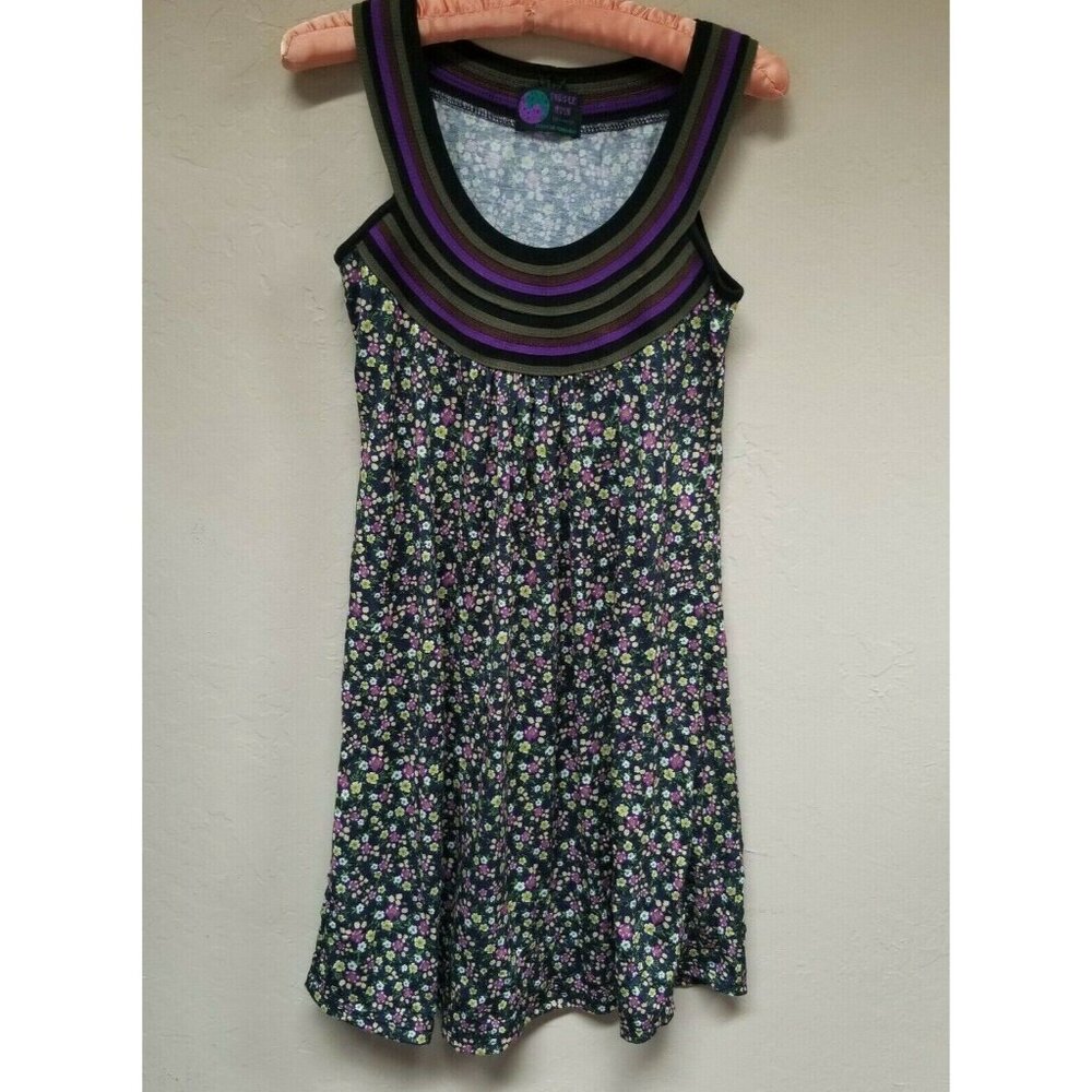 Purple Moon Womens Sleeveless Dress Black Purple Floral Scoop Neck Standard Size